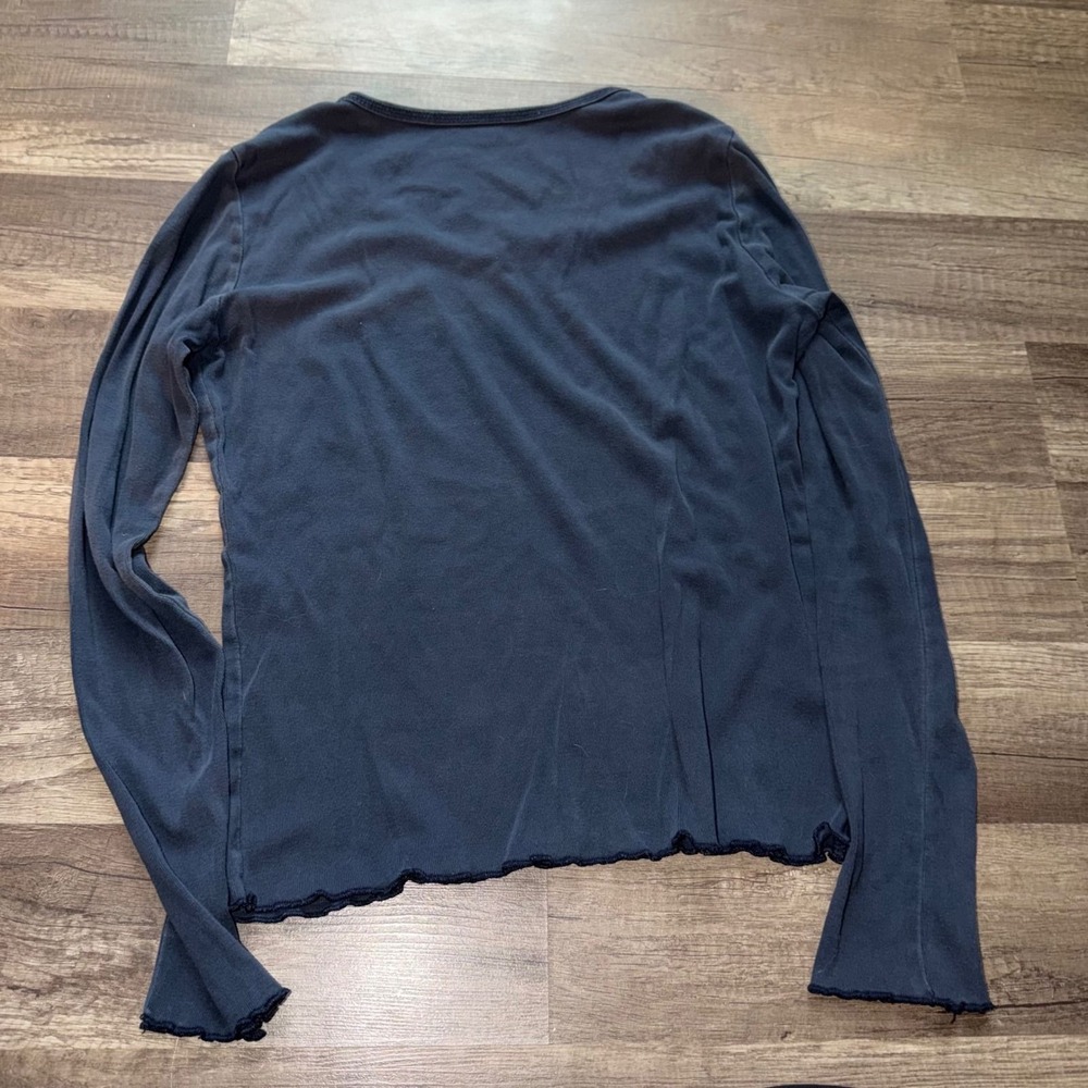 Brandy Ribbed Long Sleeve Scoop Neck Lettuce Edge Trim Top - Picture 3 of 3